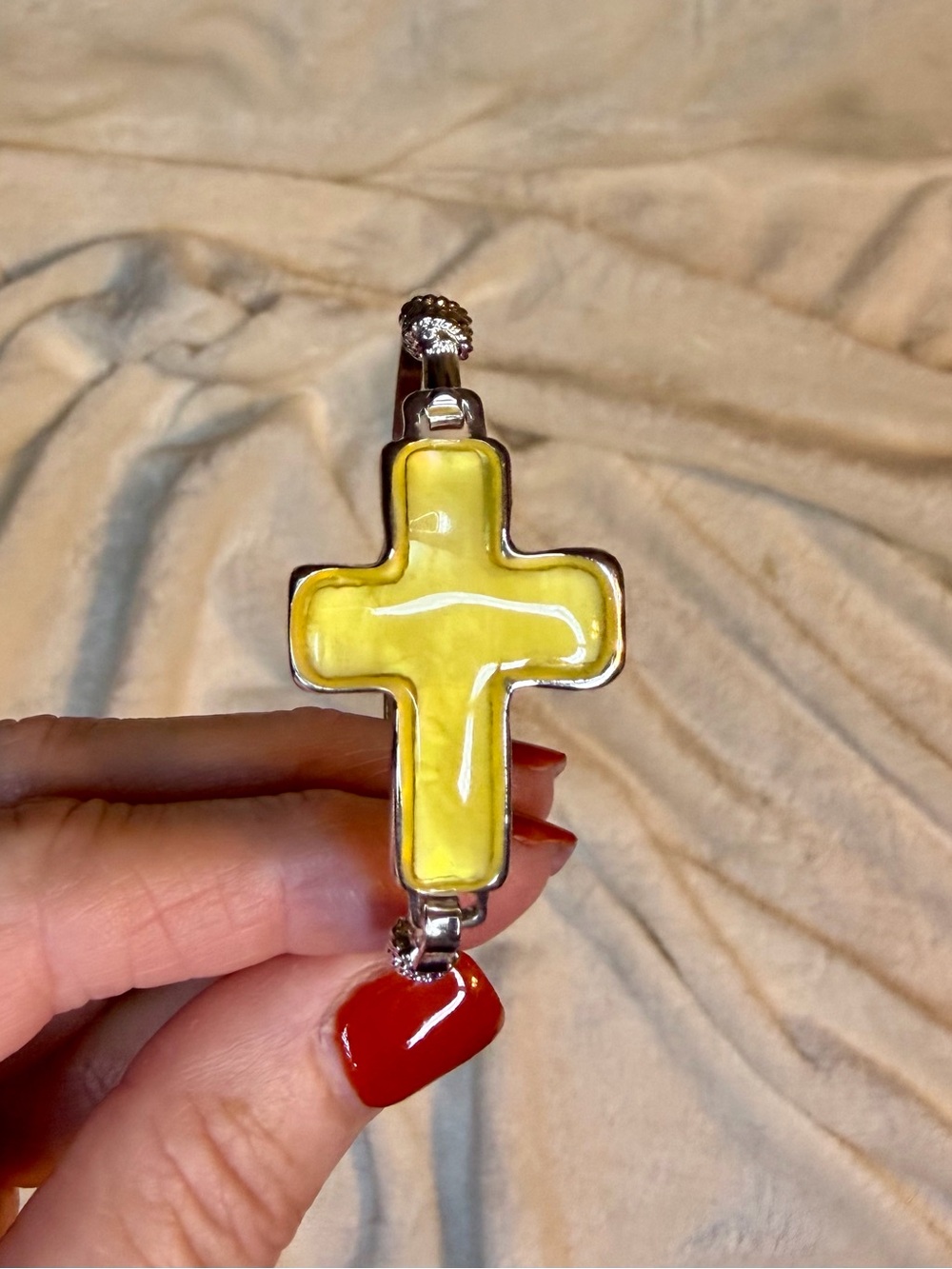 Yellow Enamel Cross Bracelet - Women's Fashion Jewelry